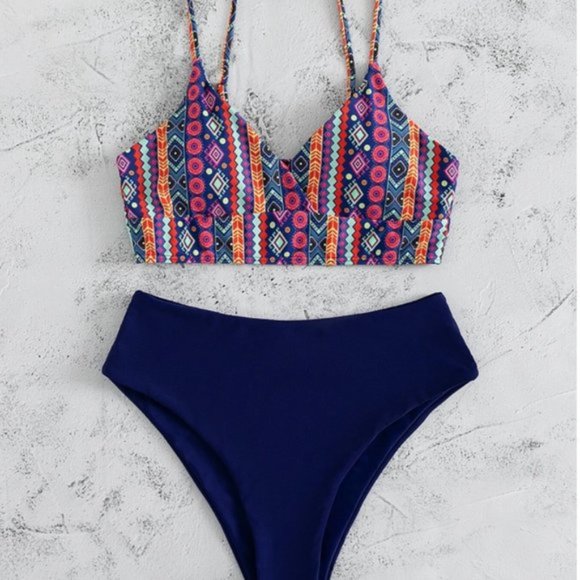Geo Print Bikini Swimsuit Bathing Suit - Picture 6 of 7